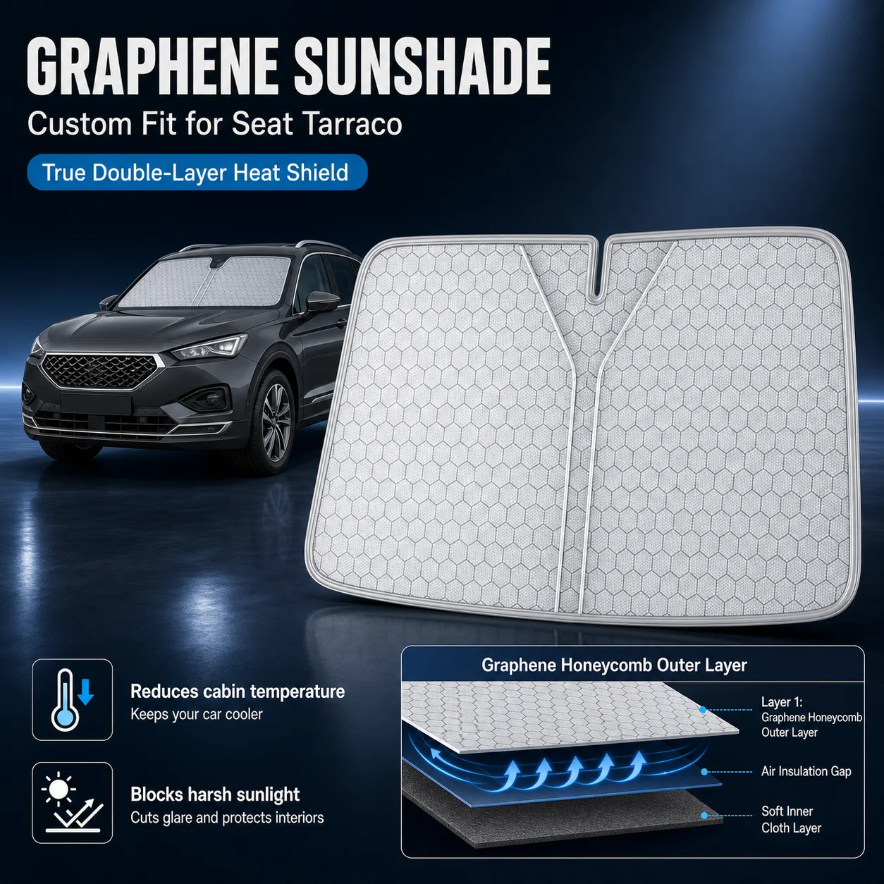 For Seat Tarraco Graphene Windshield Sunshade Custom Fit Car Sunshade UV Sun Protection Car Interior Accessories