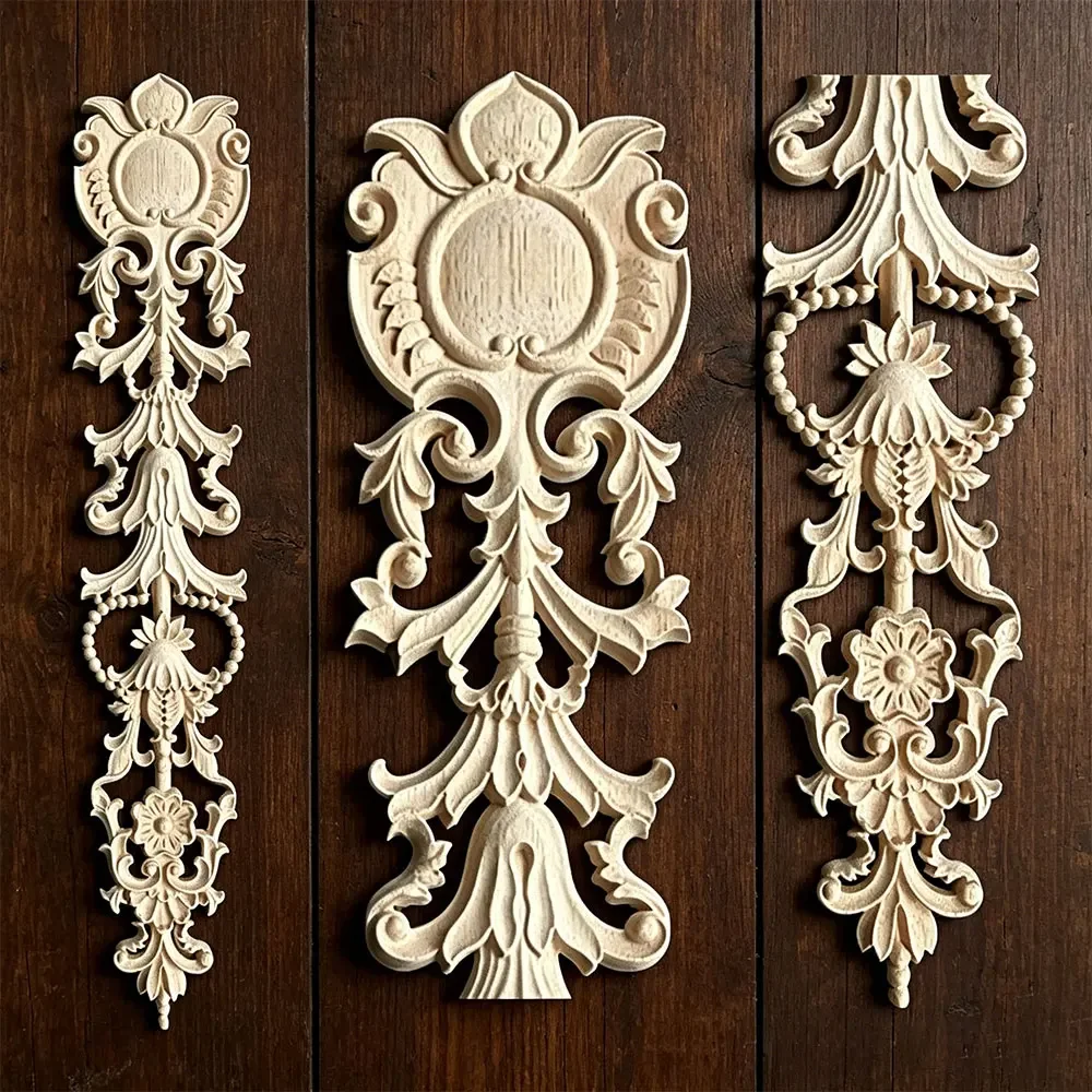 Solid Wood Furniture Decorative Accessories New Flower Carved Door Vintage Home Decor Figurines Miniatures Ornaments