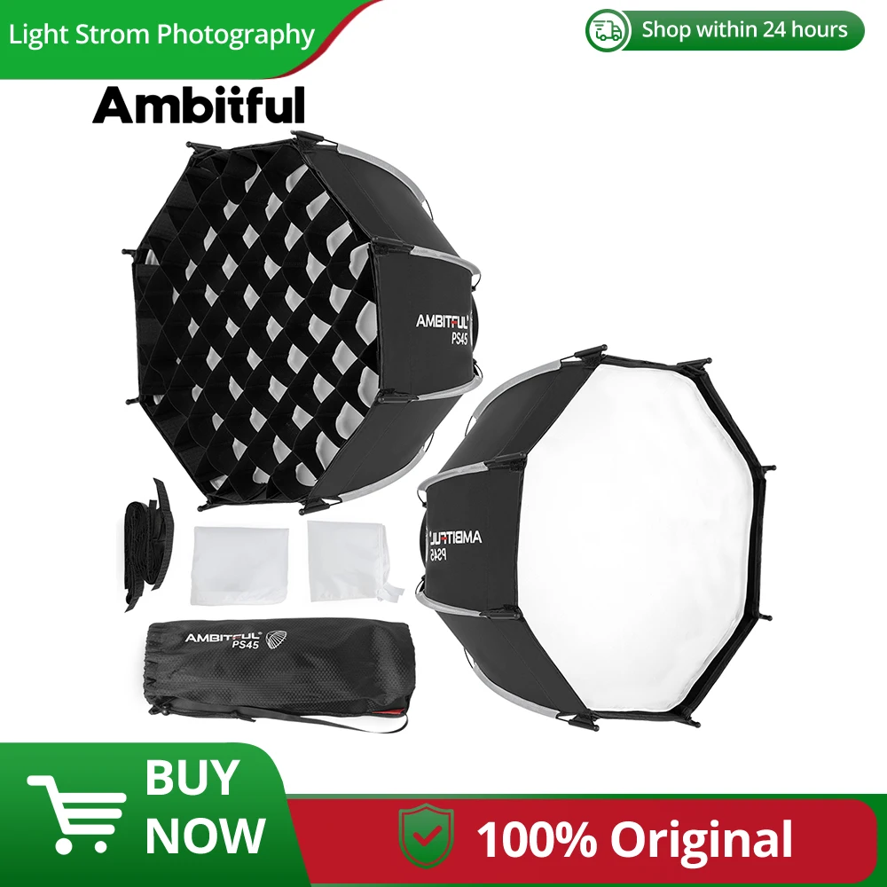 Восьмиугольный мини-софтбокс AMBITFUL 45 см с быстросъемным креплением Bowens PS45 SE + сотовая сетка уличный софтбокс для SL60 FL80 фотовспышки
