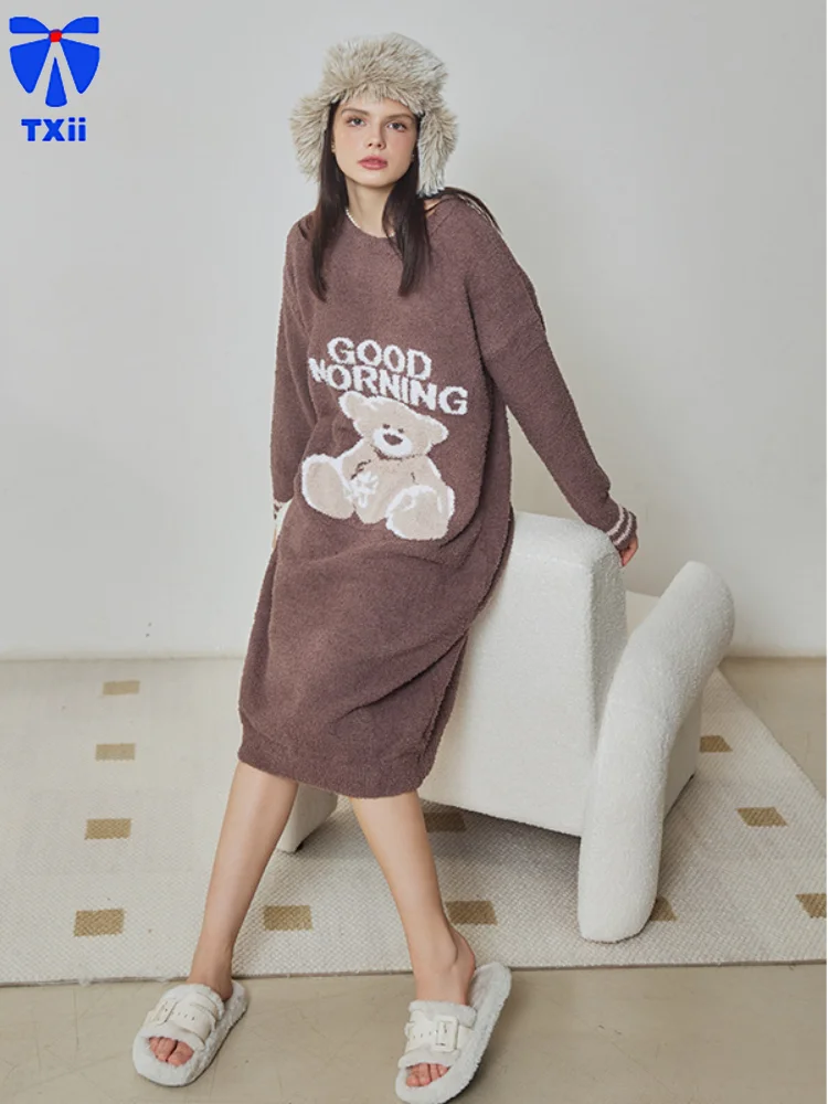 Autumn and Winter New Soft Cartoon Half-side Fleece Pullover Home Clothes Women's Round Neck Loose Outer-wearing Pajamas