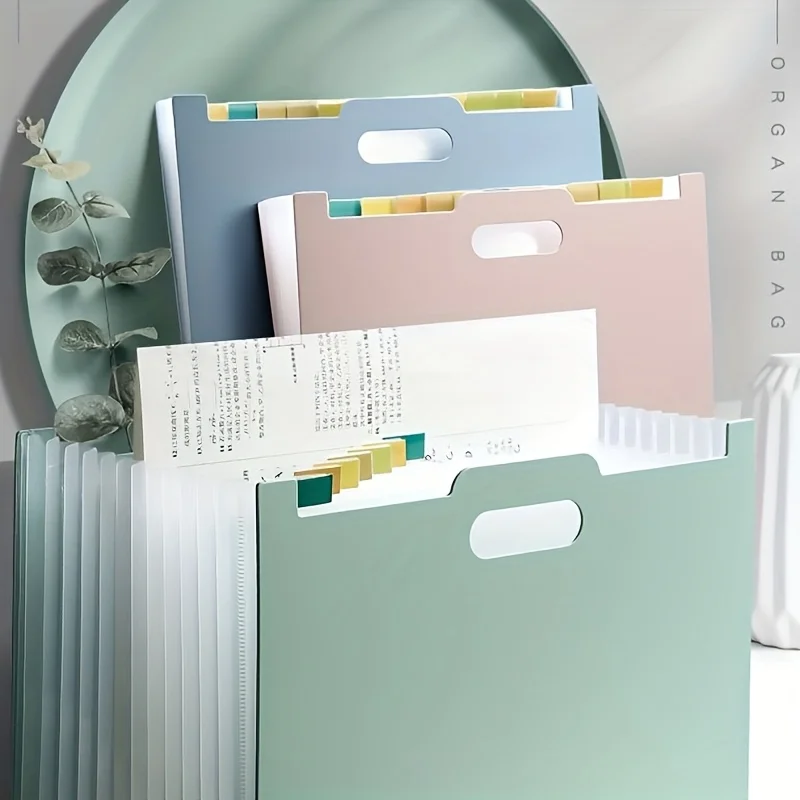 منظم ملفات قابل للطي بحجم حرف A4 أبيض حديث، علامات تبويب لسهولة التنظيم، حامل مستندات مثالي لسطح المكتب، تخزين سطح المكتب