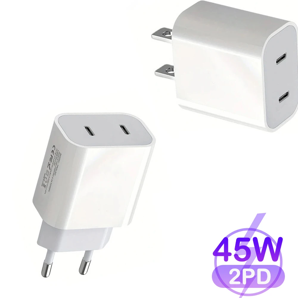 

40W Dual Type c Charger 2 Ports Fast Charging Wall Adapter With 1m Data Cable For iPhone 15 Pro Max Samsung Xiaomi Phone Charger