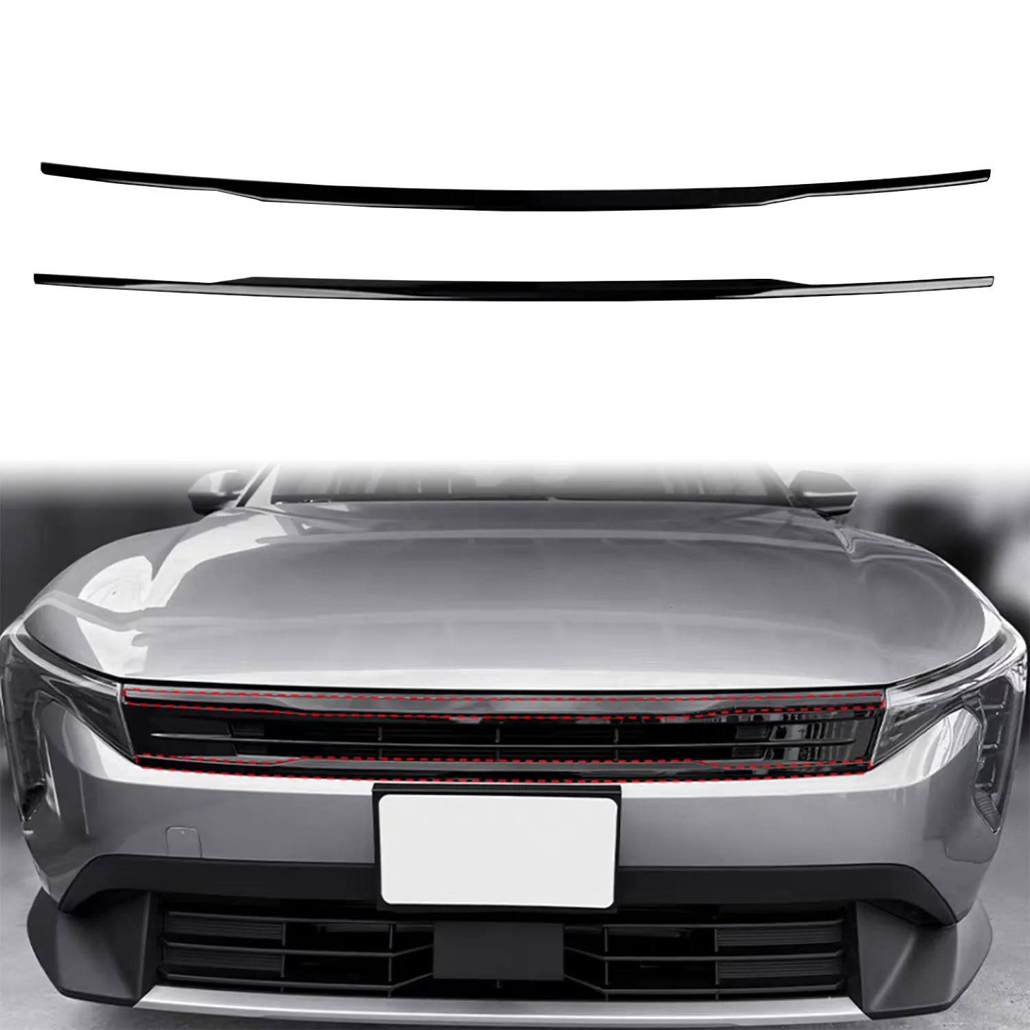 For Kia K4 2025 2026 ABS Plastic Car Exterior Front Upper Grille Grill Decorative Cover Trim 2pcs