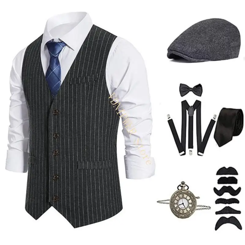 , Roaring 20s Mens Outfit Hat Halloween 1920s Mens เครื่องแต่งกายอุปกรณ์เสริมชุด D08E