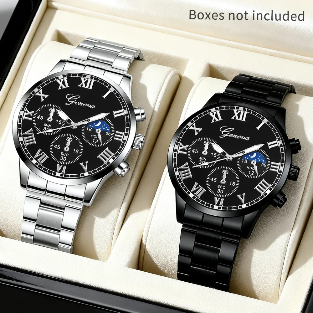 2pcs Business Atmosphere Quartz Men's Watch Clock Combination Set Holiday Gift