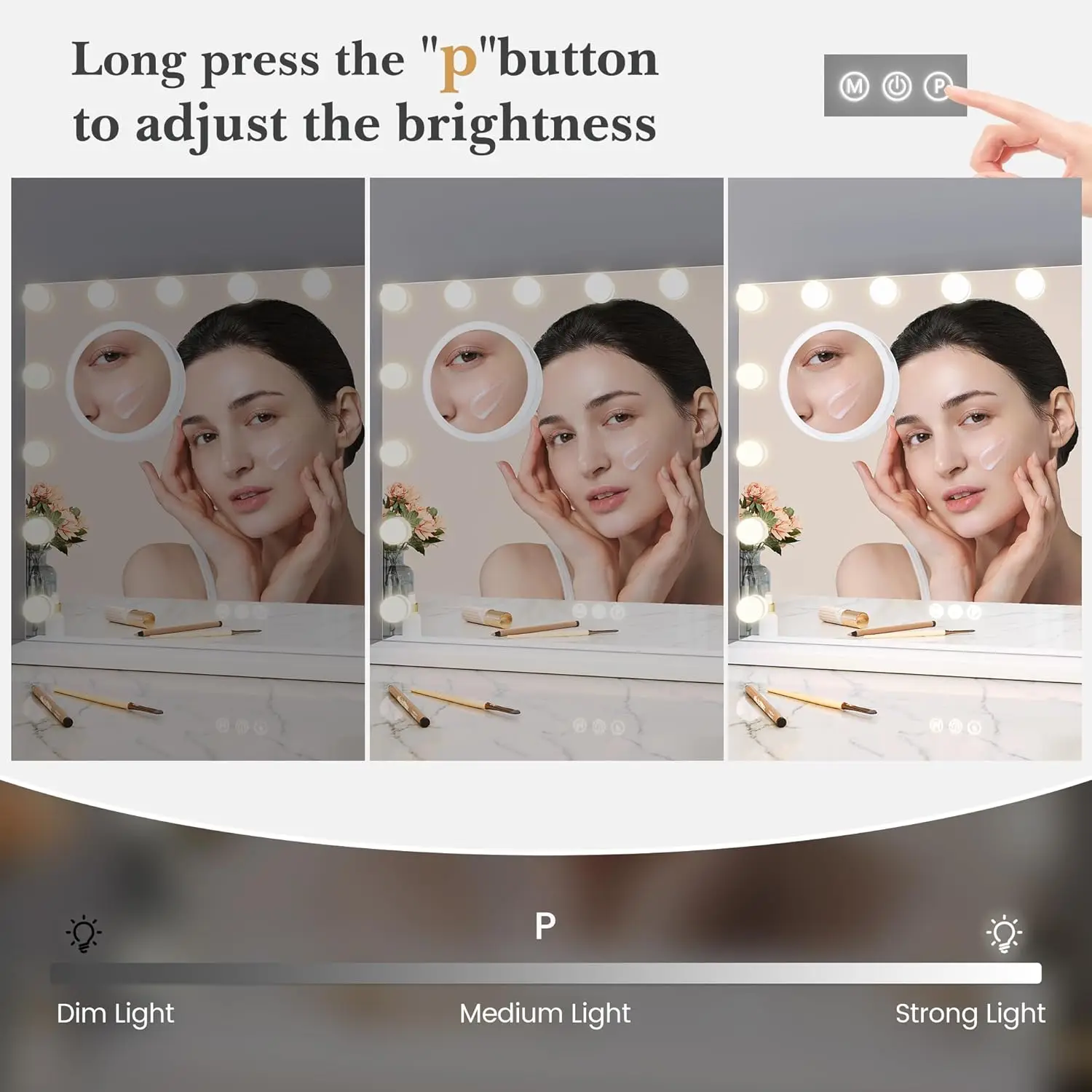 Vanity Mirror With Lights, Hollywood Lighted Vanity Mirror With 15 Dimmable Led Bulbs, 3 Color Modes, Usb Charging Port, Light