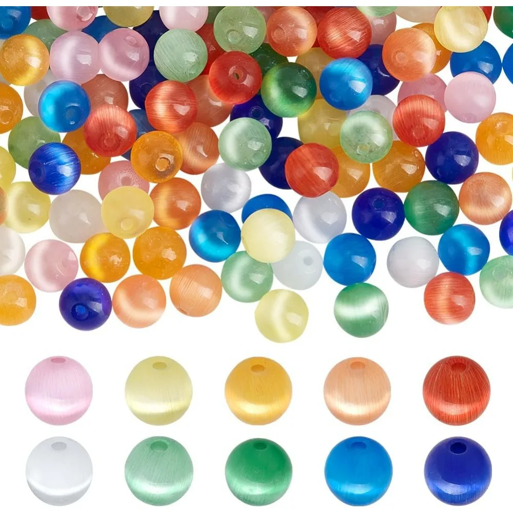 

10 Colors 200pcs Cat Eye Glass Beads 6mm Round Stone Beads Loose Bead Smooth Spacer Beads Bracelet Beads for Jewelry