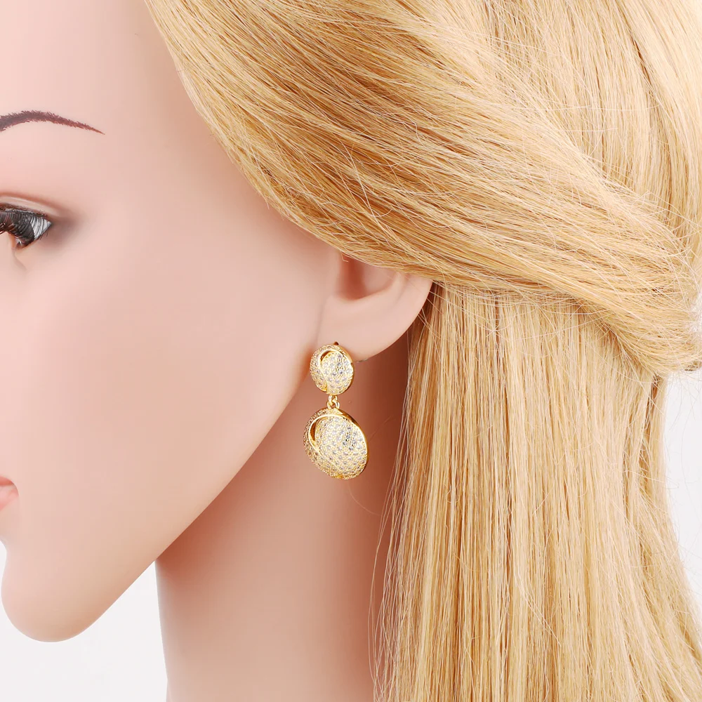 FLOLA Luxury Clear Crystal Heart Earrings for Women Gold Plated Round Dangle Earrings CZ Jewelry Gifts ersa145