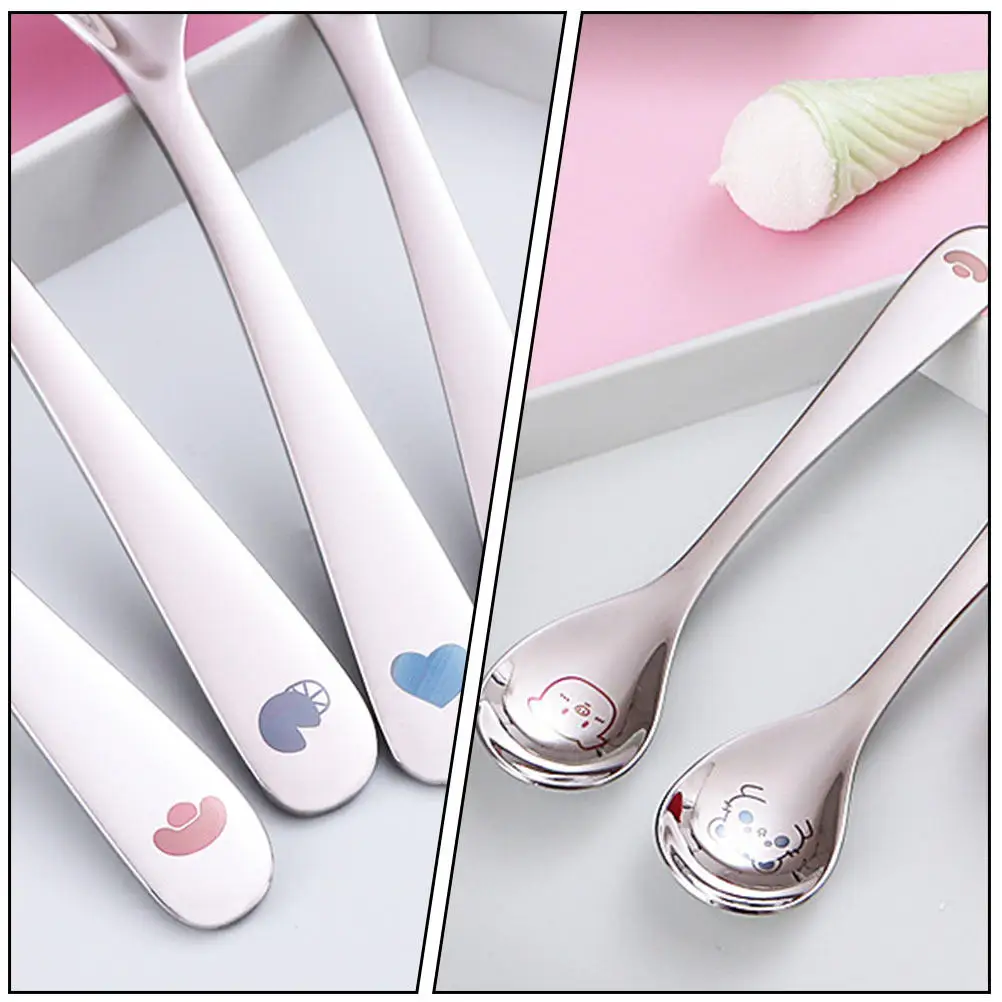 

4Pcs Cartoon Pattern Stainless Steel Baby Feeding Spoons Fine Polished Rounded Edges Safe for Infant Mouth Easy Clean Kids