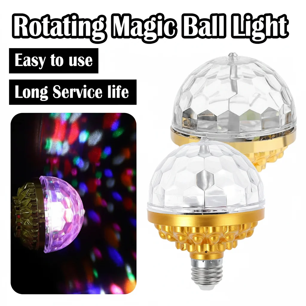 

Красочная вращающаяся лампа E27 с эффектом 360° Magic Ball, автоматическая светодиодная лампа с эффектом сценического освещения, ночник для дискотек, караоке, танцевальных вечеринок