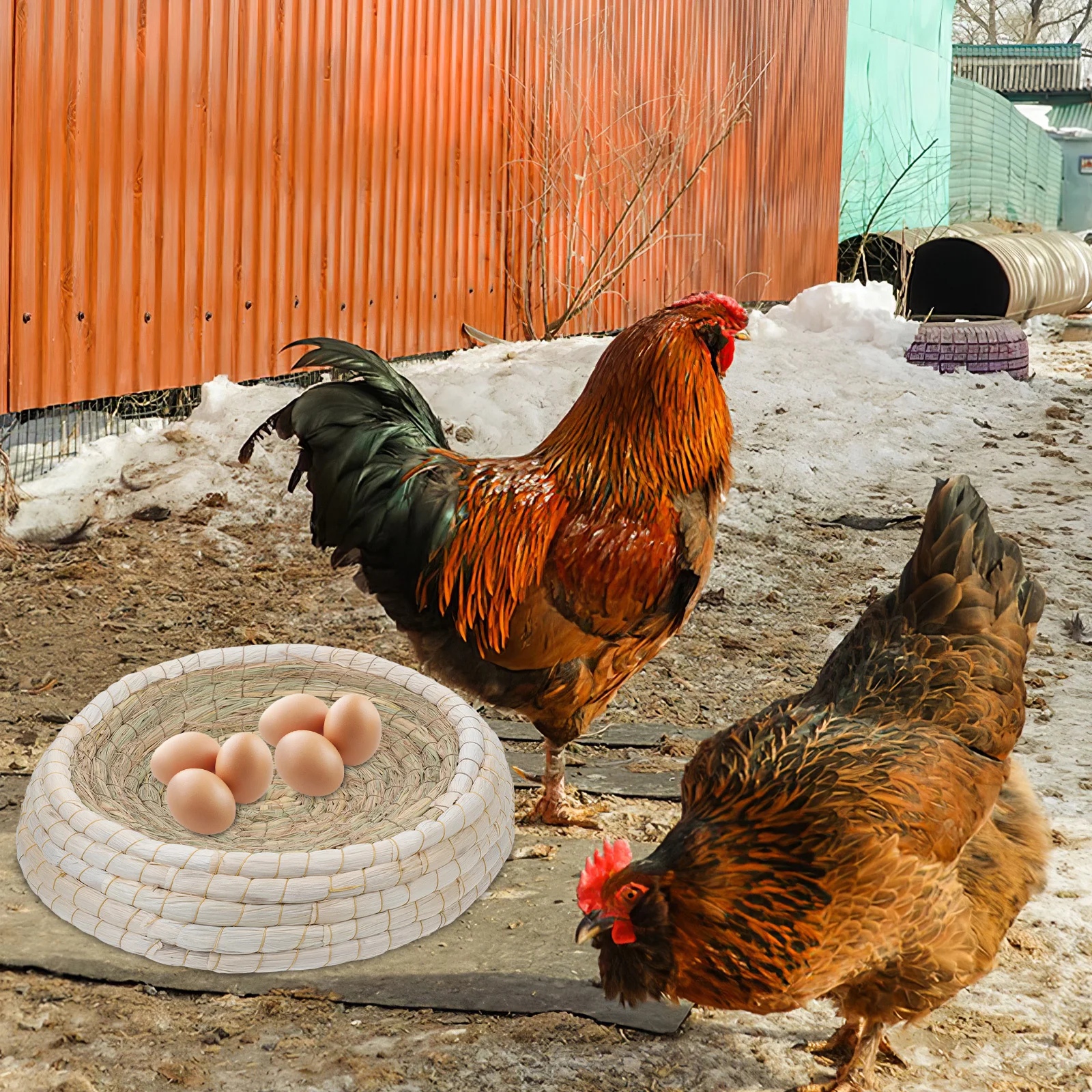 

1pc Grass Woven Chicken Nest 40Cm Natural Straw Handmade Bird Breeding Bed For Pigeon Duck Parrot Cage Garden Flat Base Anti-Tip