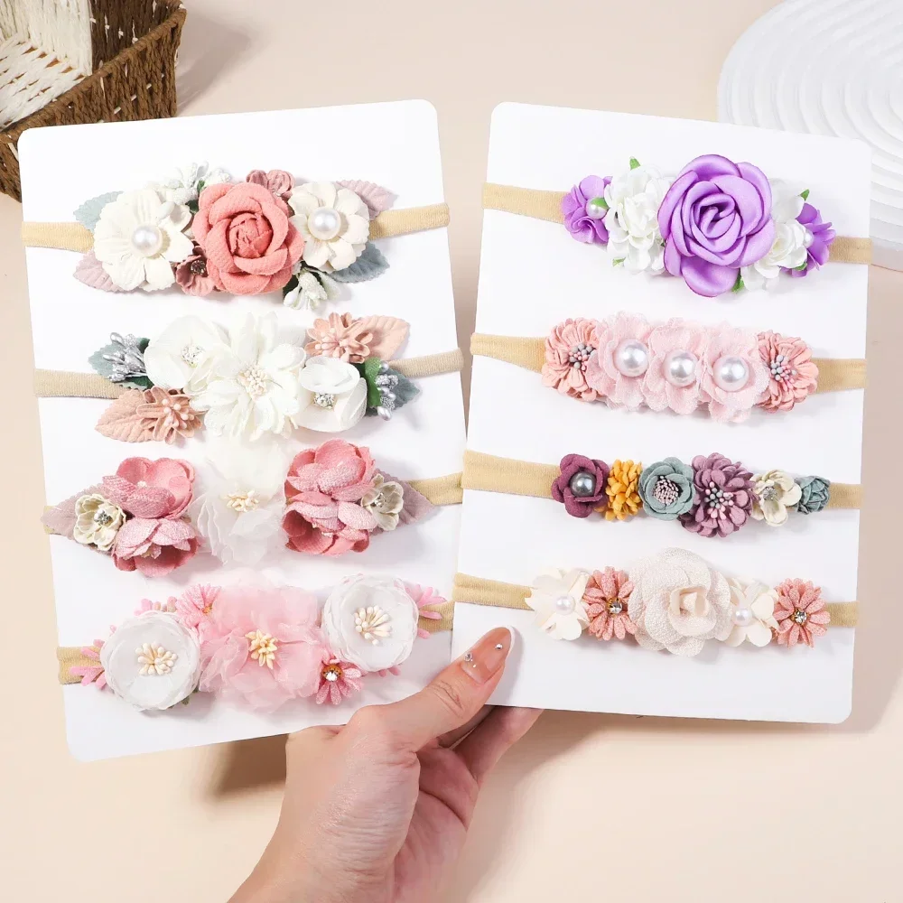 1 Uds. Diadema para niña, banda elástica para el cabello con flores bonitas, diadema para cabeza de recién nacido, diadema para niño, accesorios para el cabello para bebé de boda