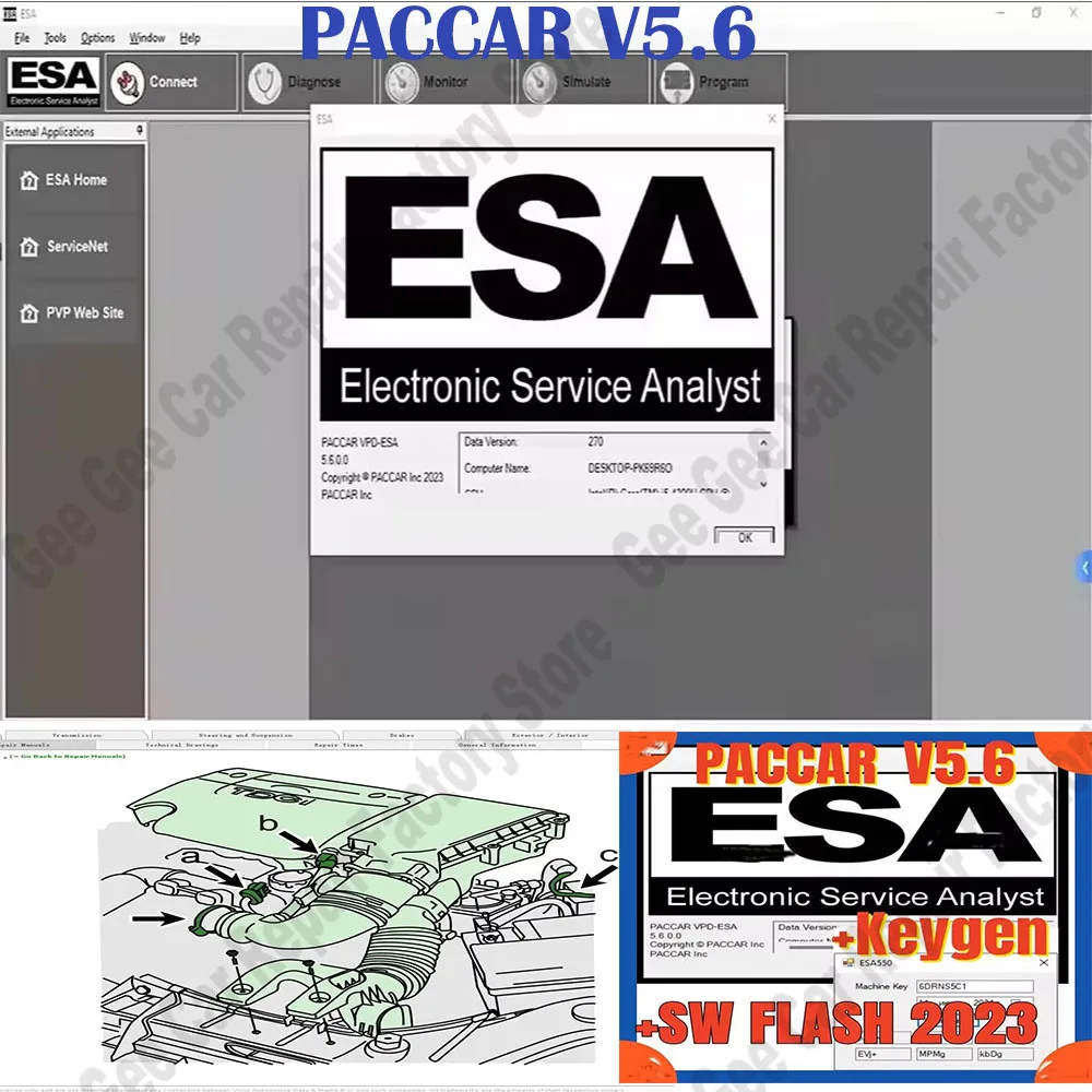 

ESA Electronic Service Analyst 5.6 Car Maintenance Tools SW FLASH FILE obd2 scanner with free keygen for unlocking PACCAR V5.6