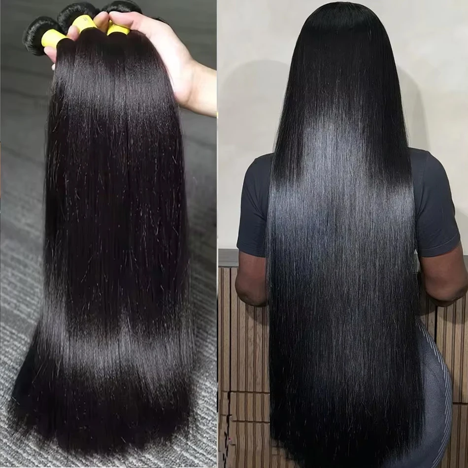 Cabello humano liso de hueso brasileño, 3 4 mechones, extensiones de cabello Remy virgen crudo, doble trama, venta al por mayor, paquete de 30 y 36 pulgadas