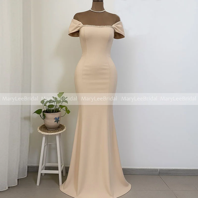 

Simple Champagne Bridesmaid Dresses Off the Shoulder Straps Customized Mermaid Wedding Party Gowns for Women vestidos de festa