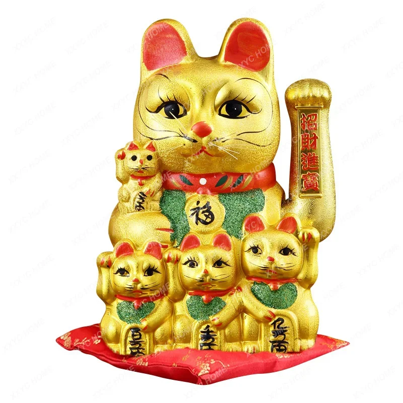 Big 17inch Gold Ceramic Lucky Cat Figurines Feng Shui Wealth Ornaments Electric waving Shaking Hands Home Decoration Accessories