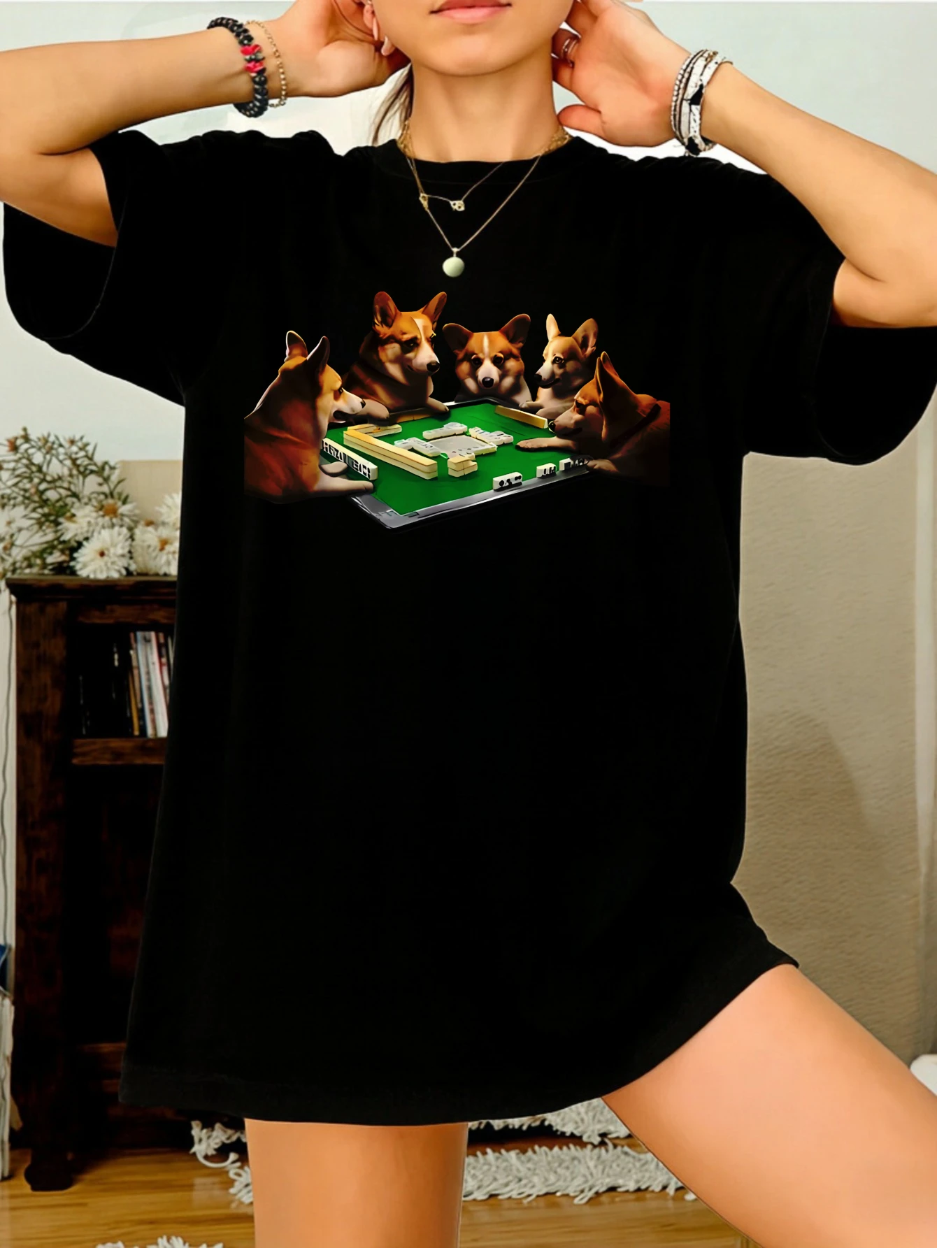 womens t shirts streetwear funny fox poker printed cotton oversized short sleeve summer t shirt gift for her