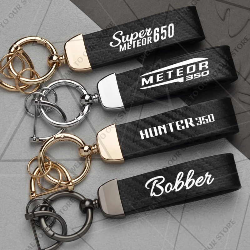 Nuevo clásico para Royal Enfield Meteor 350 Super Meteor 650 Hunter 350 Bobber Logo fibra de carbono llavero de motocicleta llavero