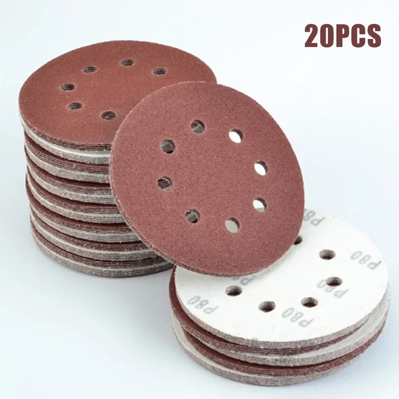 20pcs 5 Inch 125mm Round Sandpaper 8 Hole Sanding Discs Hook & Loop Grit 40-2000