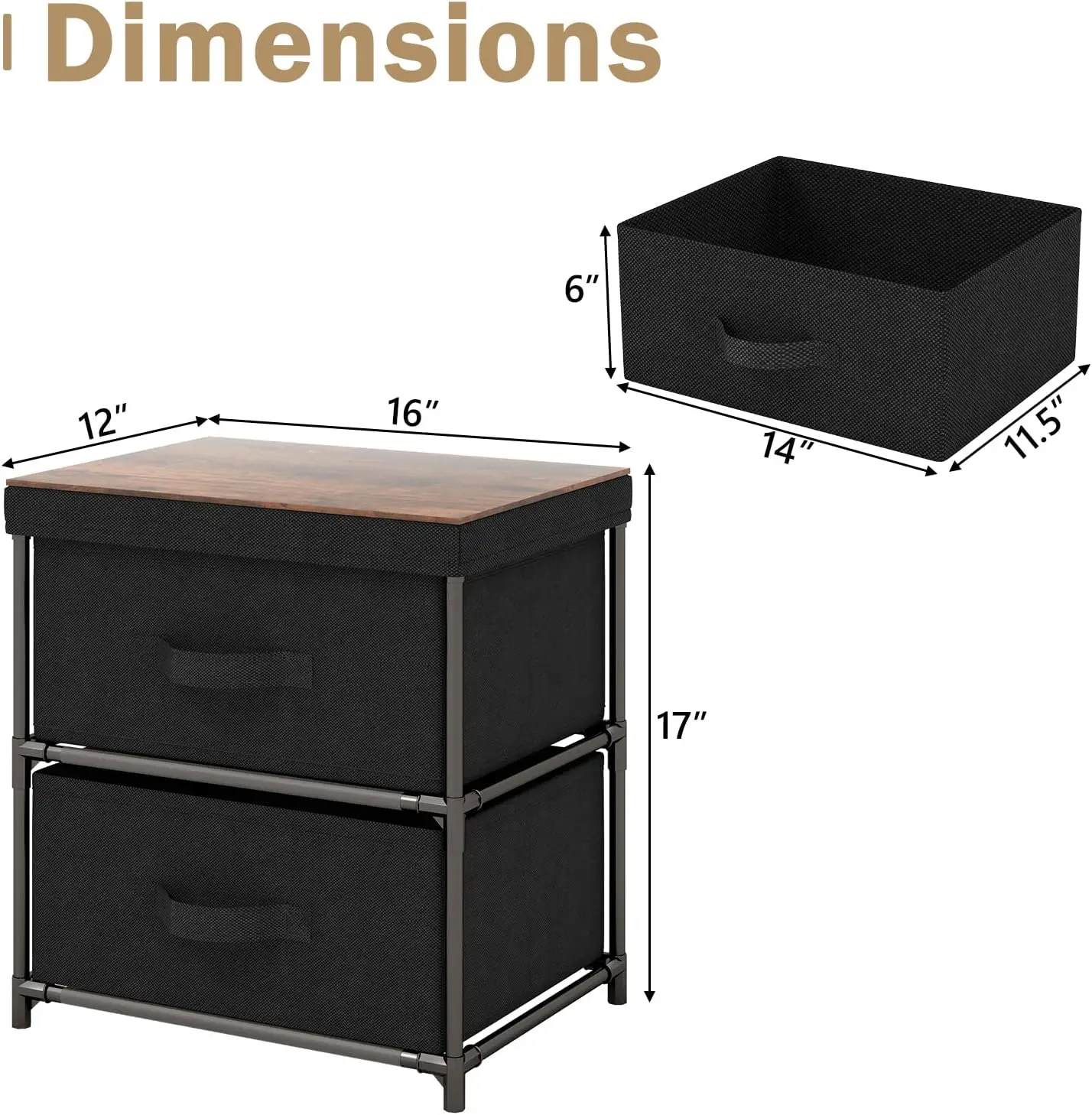 

Giantex Nightstand With 2 Fabric Drawers, Small Storage Dresser With Metal Frame And Wood Top For Closet, 2-Drawer Bedside