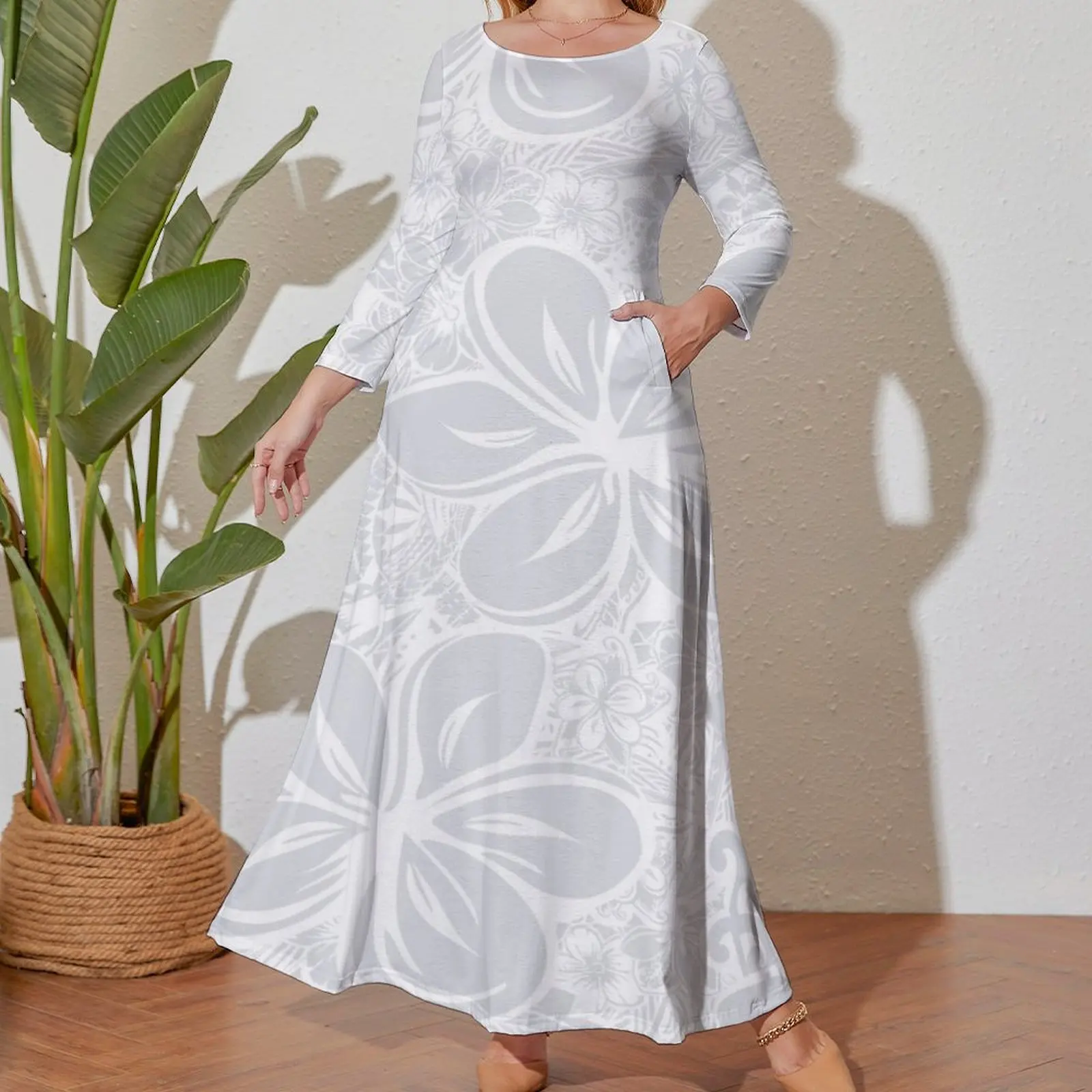 Maui Polynesian Silver Wedding Long Sleeved Dress summer clothes for women summer dress daily Elegant gowns elegant dress