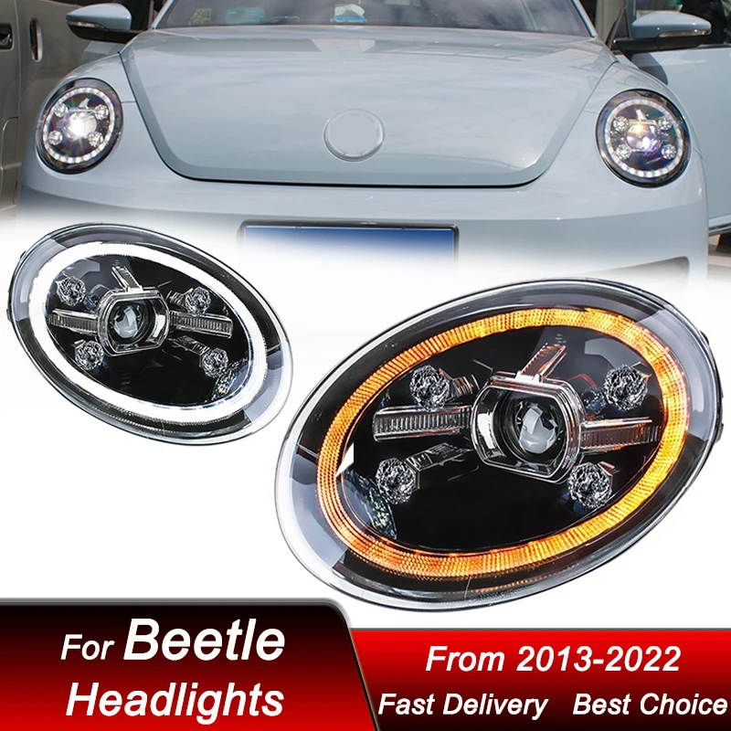 

Поп-автомобильные фары для Volkswagen VW Beetle 2013-2022 в новом стиле, полностью светодиодные автомобильные фары в сборе, аксессуары для линз проектора Ki