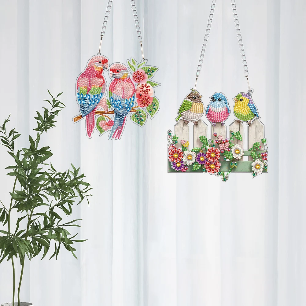 

2Pcs 2D Flat DIY Parrot Bird Diamond Art Pendant Window Hanging Art for Wall