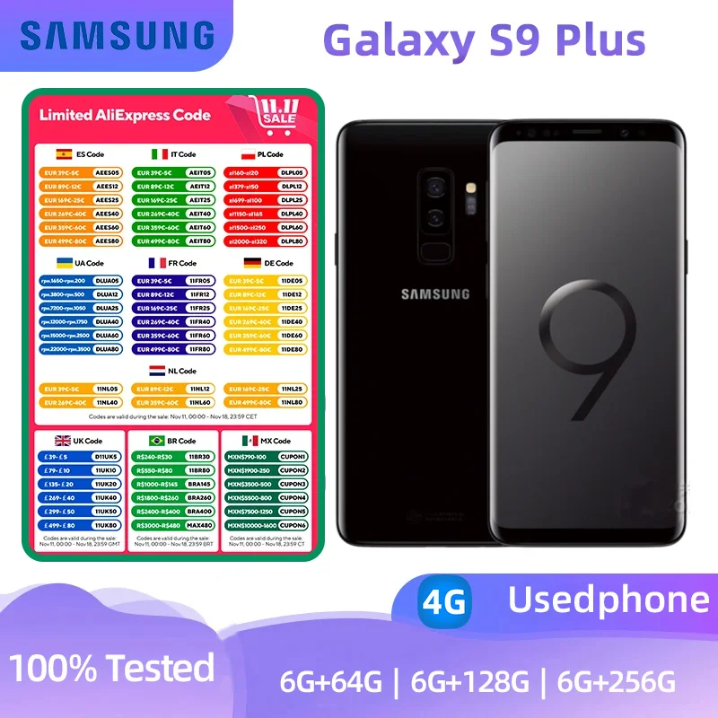 Samsung Galaxy S9 Plus S9 + 4G G9650 64/128/256GB ROM 6GB RAM Dual Sim Snapdragon Octa Core 6,2 "NFC teléfono Original usado