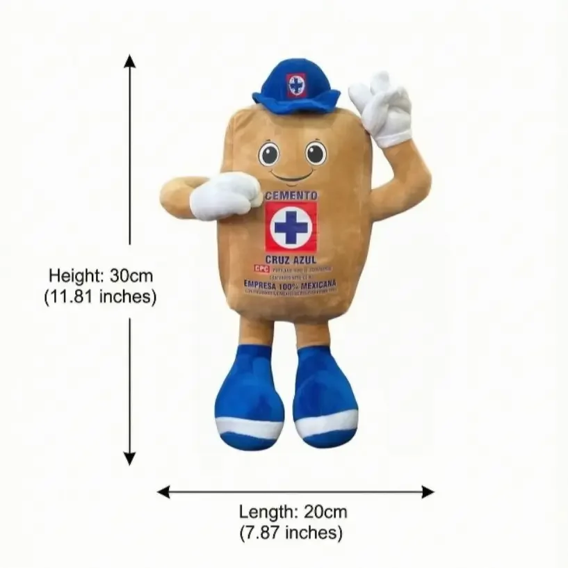 30cm Fluffy Cement Bag Mascot Plush Toy Cute Cartoon Sack Character Stuffed Doll Cute Collectible 2 Styles Blue Pink Hat Home Sofa Decor Soft Cuddly Gift For Mexican Fans Collectors