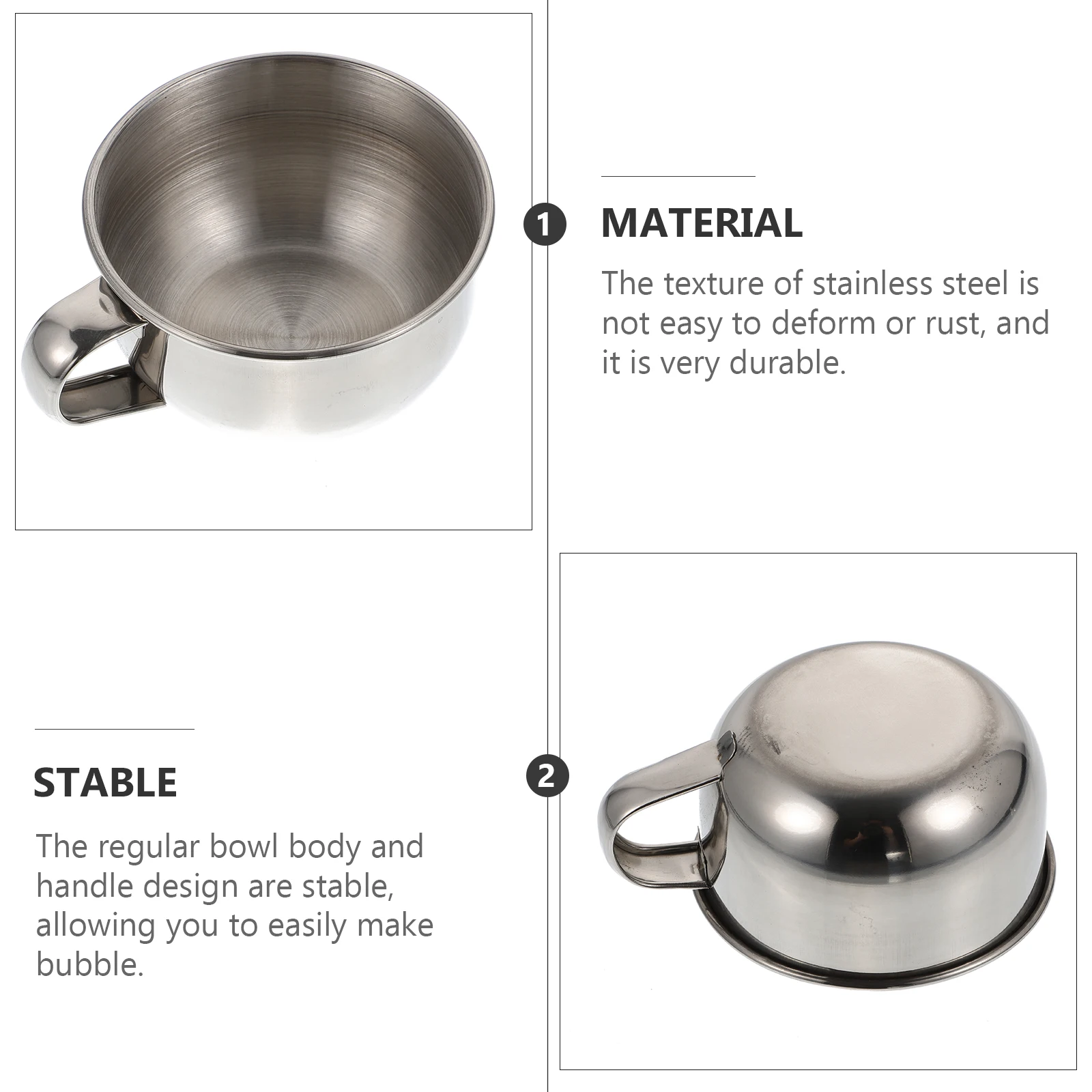 

1Pcs Men's Shaving Bowl Thick Durable Stainless Steel Simple Design Stable Handle Bubbling Vessel Practical Bubble Brush
