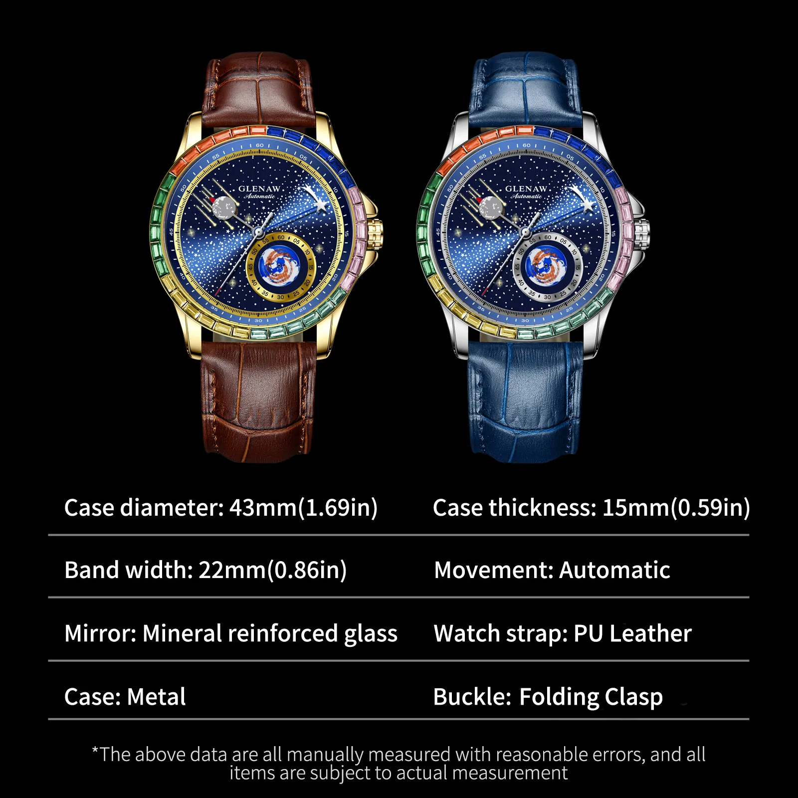 2026 GLENAW Design New Meteor Dial Mechanical Watch Men Rotating Earth Top Luxury Waterproof Automatic Men's Night Light Watch