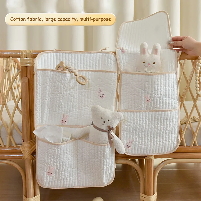 Cotton Quilted Diaper Hanging Bag for Nursery Crib Stroller Hanging Organizer for Diaper Bottle Toys