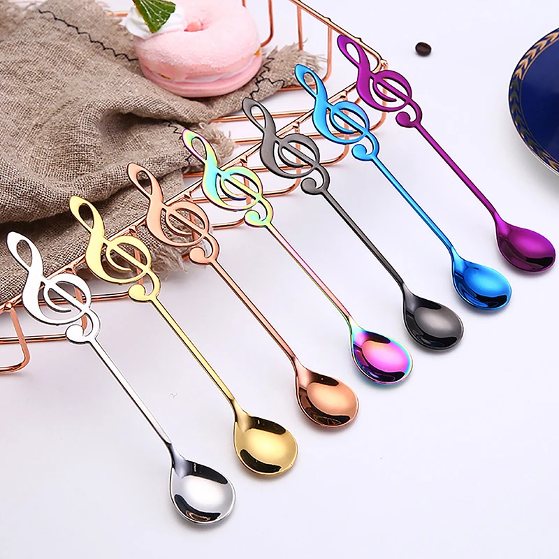 2/3/4/6pcs Musical Coffee Spoon Set Stainless Steel Dessert Ice Cream Spoon Tea Spoon Coffee Accessories Flatware Drinking Tools