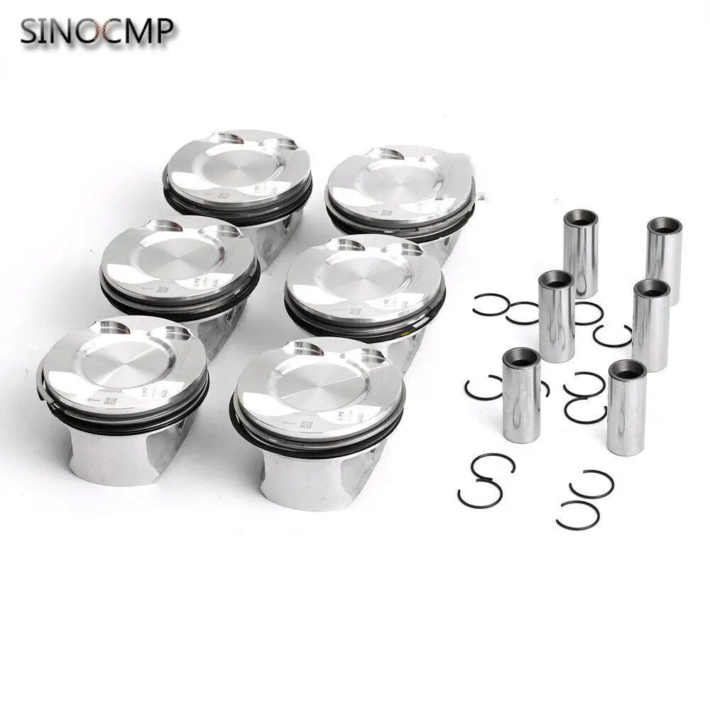 6pcs Pistons Rings Set 9.3:1 11257564335 11257559434 For BMW X3 3.0si X3 28ix E87 E88 E90 E92 E60 130i 330i 530i N52B30 3.0L L6