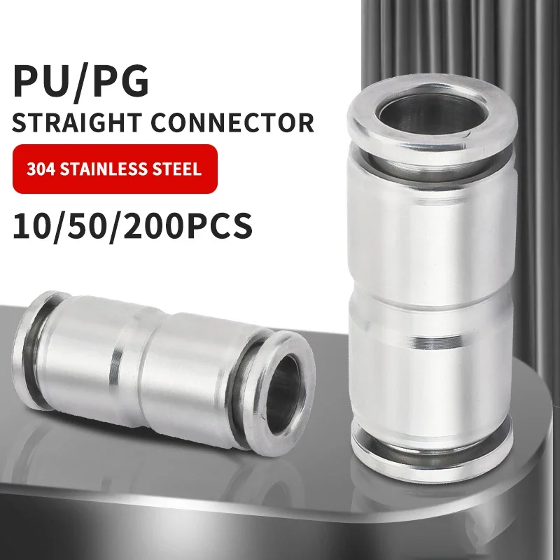 

PU PG Pneumatic Quick Connector 304 Stainless Steel Hose Air Pipe Connection 4 6 8 10 12 mm Straight Reducing Pneumatic Fitting