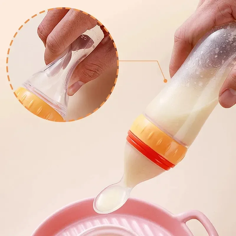 2024 New Baby Silicone Squeezing Feeding Bottle Newborn Baby Training Spoon Supplement Milk Feeder Safe Useful Tableware for Kid