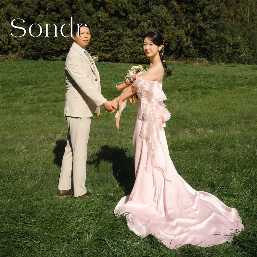

Sondr Customized Pink Ruffled Korean Wedding Dresses 2026 Bridal Party Gown Elegant Wedding Reception Dresses Evening Prom Gown