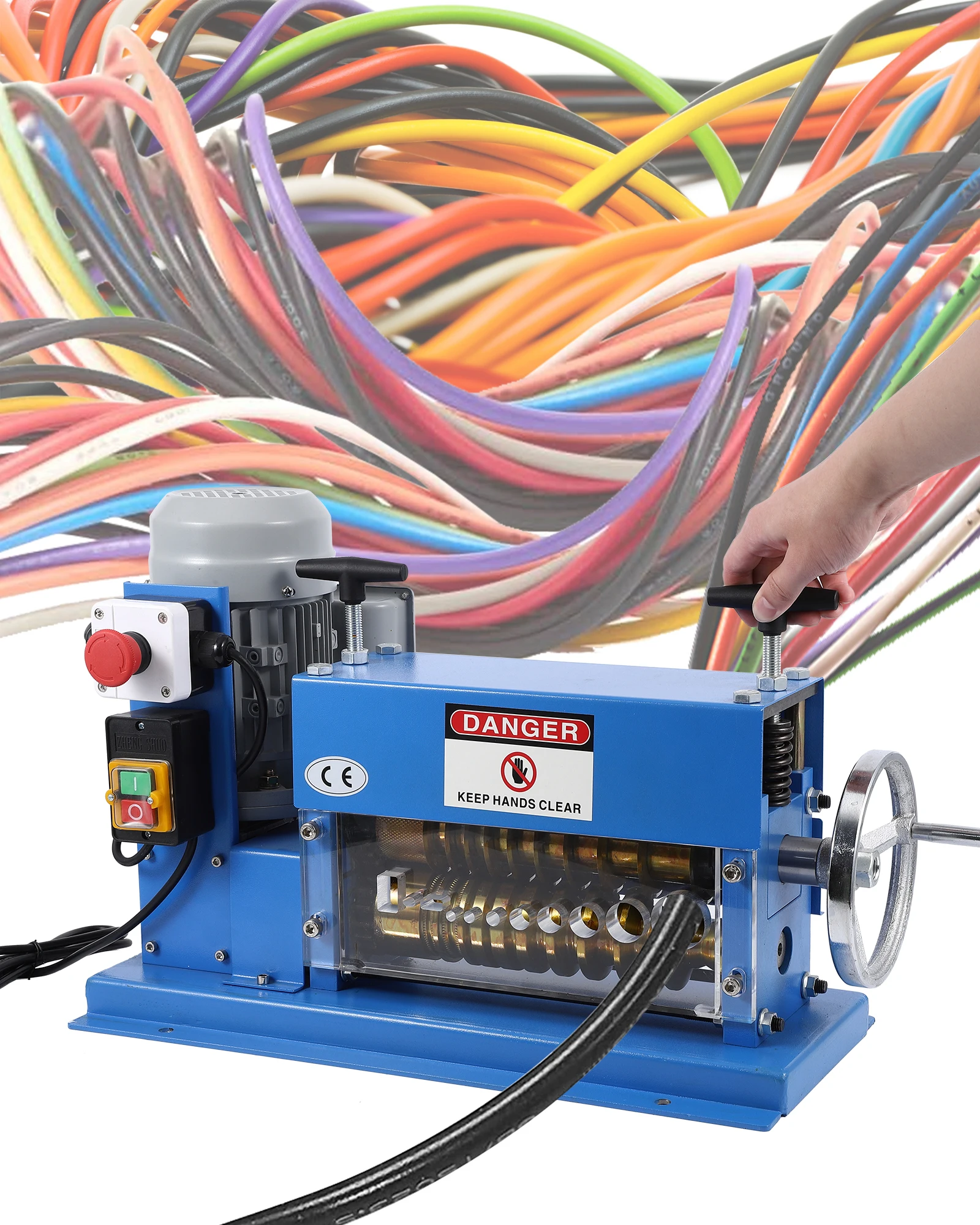 

Automatic Wire Stripping Machine For 0.06" -1.5" High Precision 75 ft/min Electric Wire Stripper Tool With An Extra Manual Crank