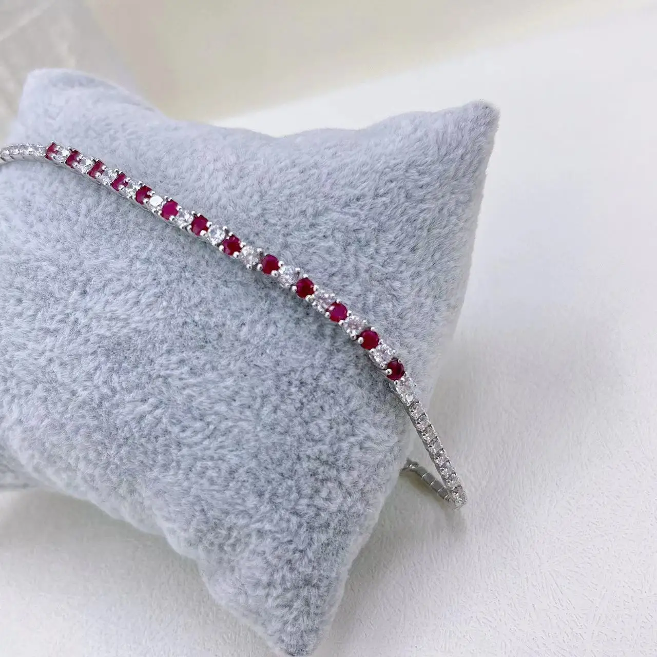Heated Ruby Bracelet White Gold Plated, S925 Silver Inlaid Red Gemstone Jewelry