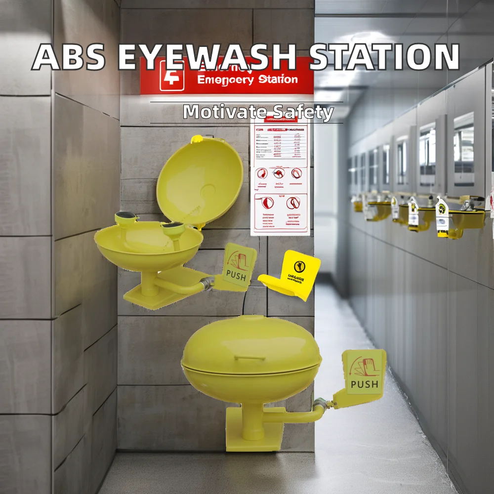 Stazione di lavaggio oculare montata a parete per prodotti di sicurezza per uso industriale con tela superiore in materiale ABS per doccia di emergenza