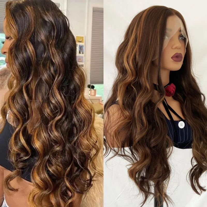 Ausverkauf Hochglänzender Farbverlauf Braun Körperwelle 13x6 Echthaarperücke Honiggold HD Lace Front Pre-Pull Geeignet für Damen