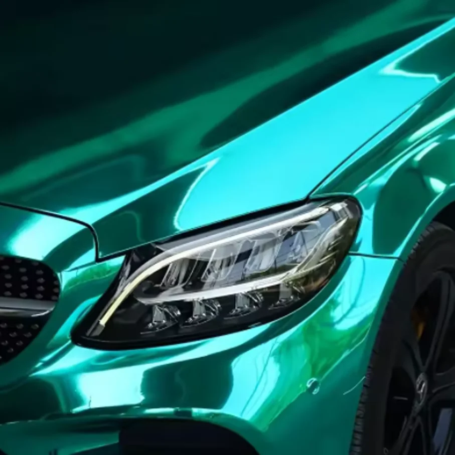 Premium Stretchable Glossy Lake Green Teal Chrome Mirror Vinyl Wrap Film Roll Self Adhesive Car Decal Wrapping
