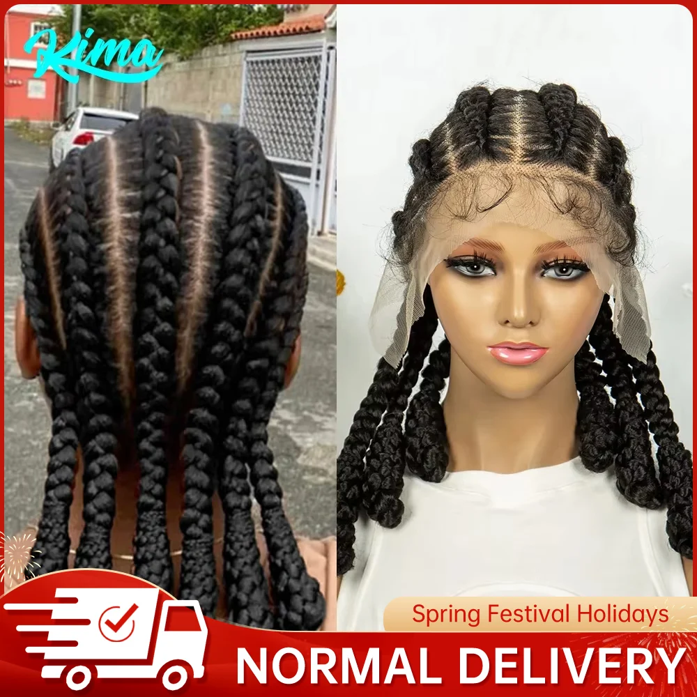 KIMA Cornrow Box Braided Wig Synthetic Full Lace Wigs for Africa Women Men Braids Wig with Baby Hair