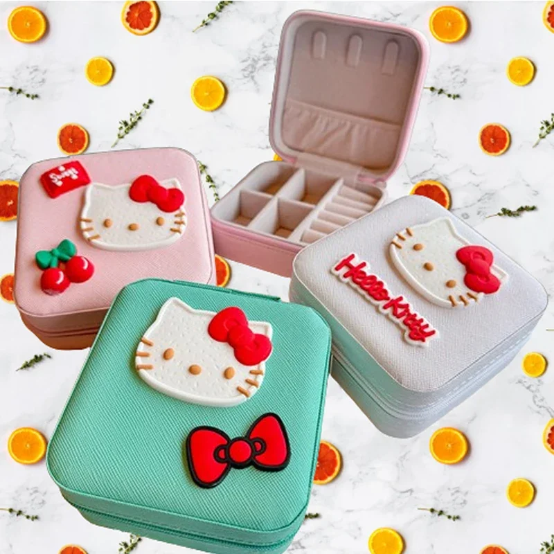 

Sanrio Hello Kitty Cartoon Jewelry Box Cute Storage Box Portable Anime Jewelry Bag Earrings Necklace Storage Gift Box For Girls