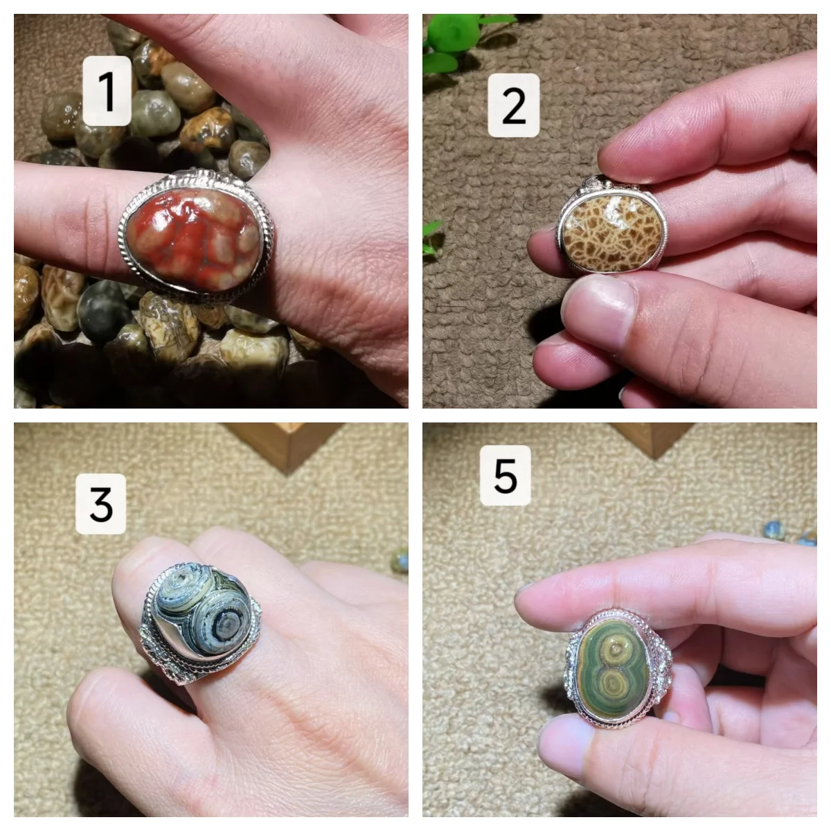 1pcs/lot Gobi Agate Natural Stone Ring S925 sterling silver inlay Muscle vein stone Strange stones with eyes Collectibles taki