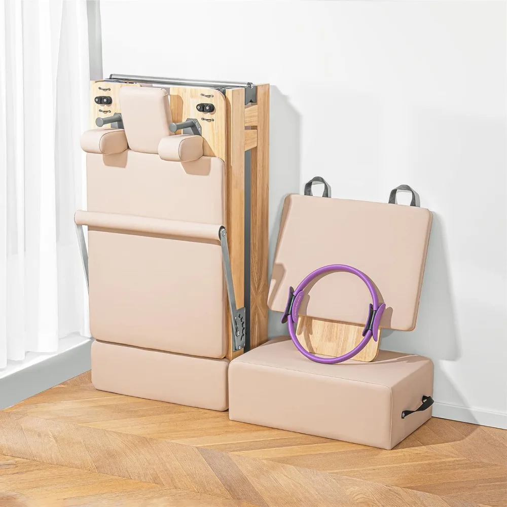 Máquina de Pilates plegable, equipo de Pilates de grado de estudio, formador de Pilates de madera de roble con accesorios de modelado