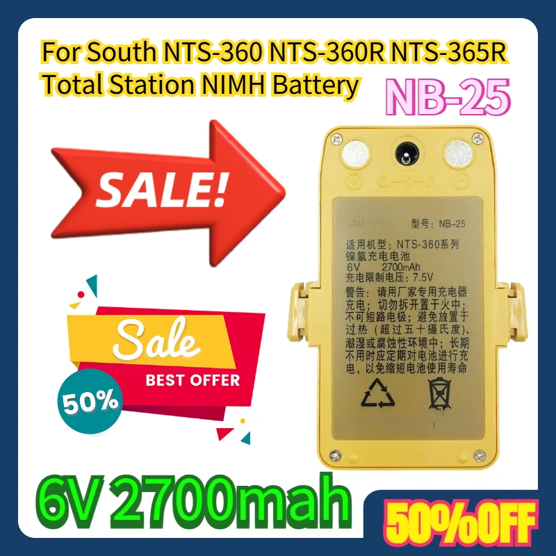 

For South NTS-360 NTS-360R NTS-365R Total Station 6V 2700mah NIMH Battery NB-25 Battery