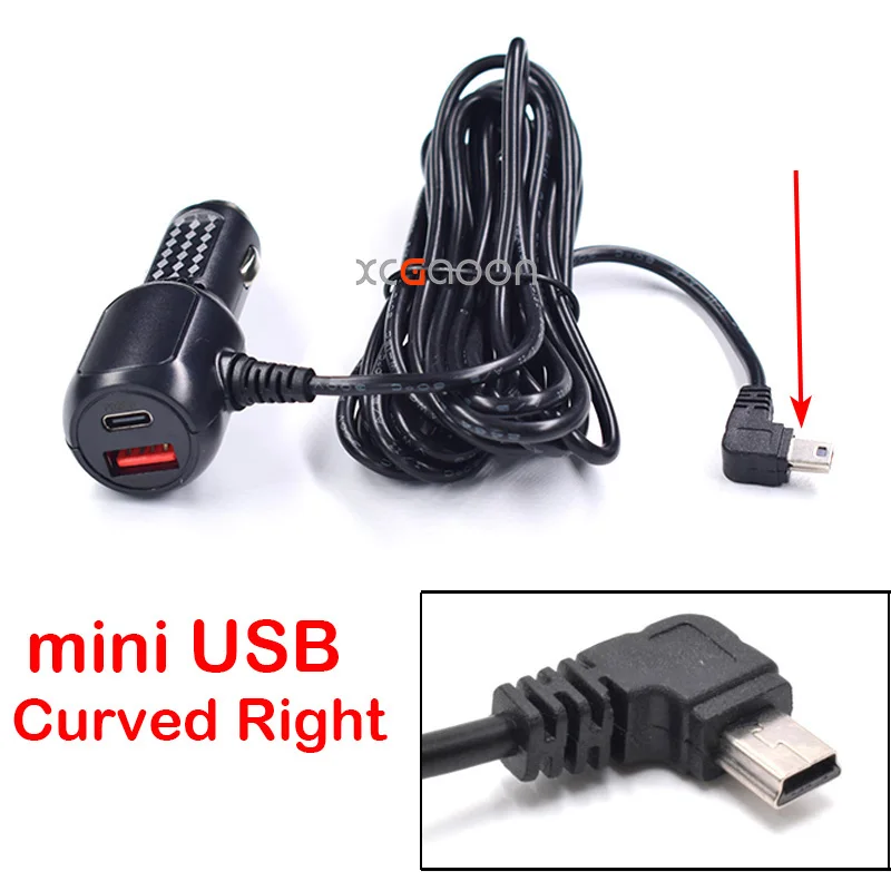 5V 3A Dashcam autocamera DVR autolader adapter met dubbele 2 Quick Charging QC3.0 USB en met Micro Mini Type-C interface