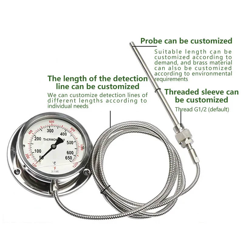 Industrial Capillary Oil Gas Liquid Temperature Gauge Pressure Exhaust Gas Thermometer