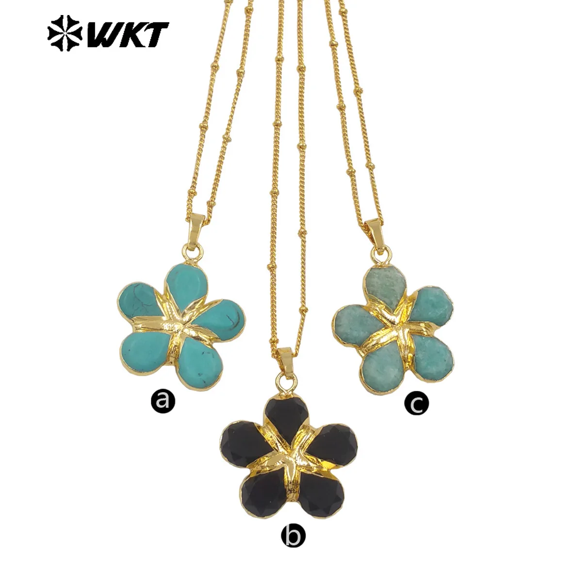 

WT-N1497 Новая модная цепочка из бусин с позолоченным натуральным драгоценным камнем в форме цветка, ожерелье, подарок на день рождения для женщин